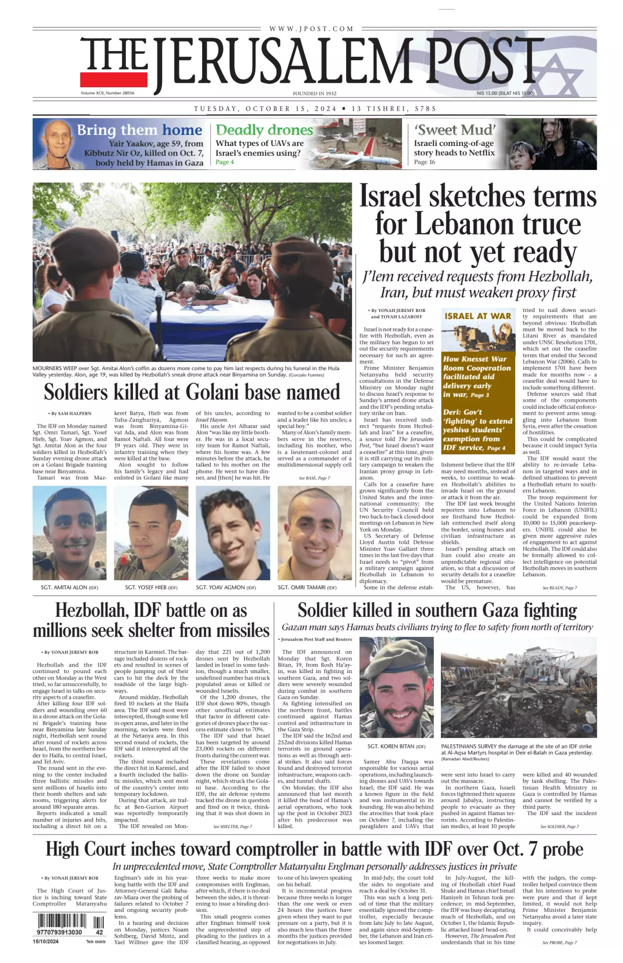 Prima-pagina-the jerusalem post-edizione-di-oggi-15-10-2024